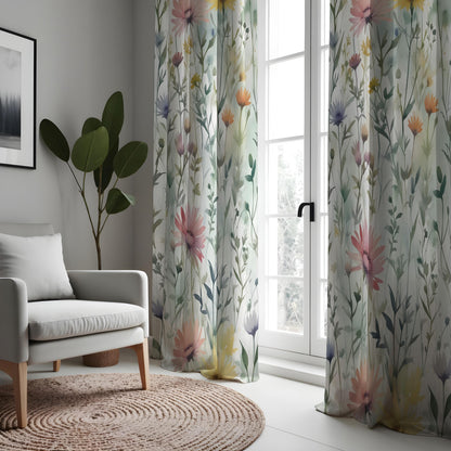 Watercolor Floral Botanical Curtains, Calm Nature Drapes