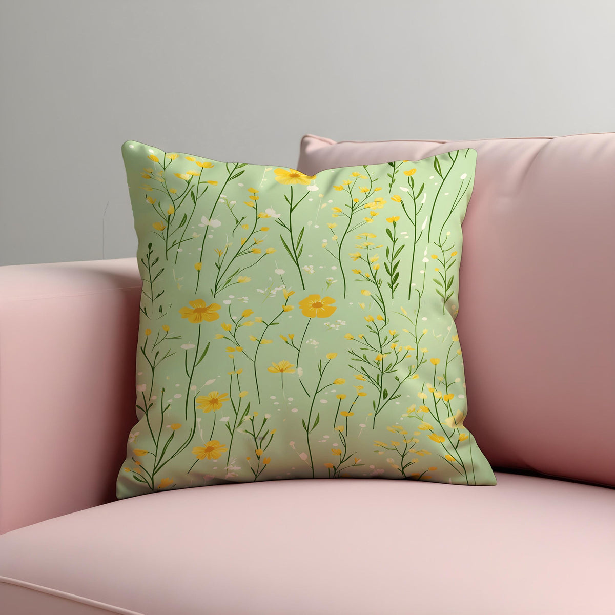 Green Floral Cushion Cover, Botanical Spring Throw Pillow Case