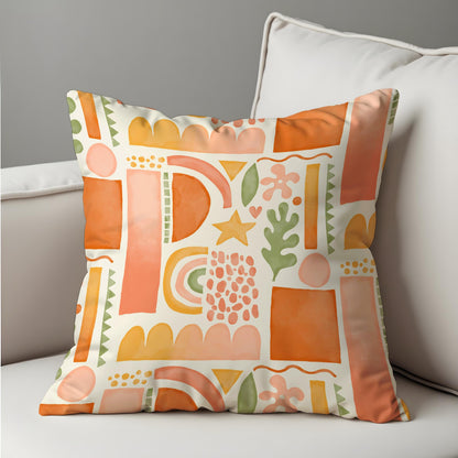 Boho Abstract Cushion Cover, Warm Terracotta Geometric Pillow Cover
