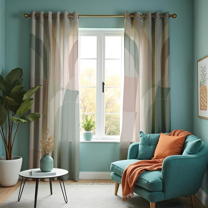 Beige Sage Arch Curtains, Neutral Minimalist Drapes