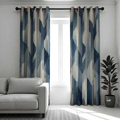 Blue Geometric Curtains, Minimalist Abstract Custom Drapes