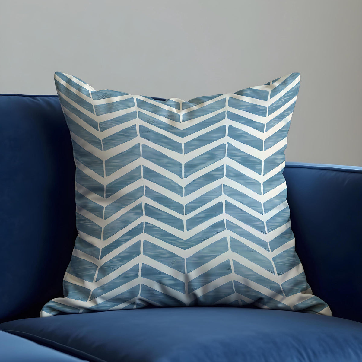 Blue Chevron Cushion Cover, Painted Look Modern Throw Pillow Case