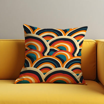 Retro Rainbow Cushion Cover, Bold Arch Pattern Throw Pillow Cover