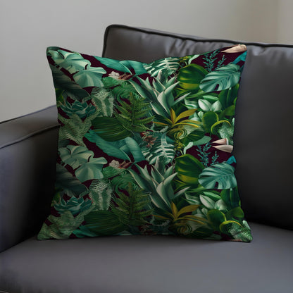 Lush Tropical Jungle Cushion Cover, Exotic Green Monstera Pillow Case