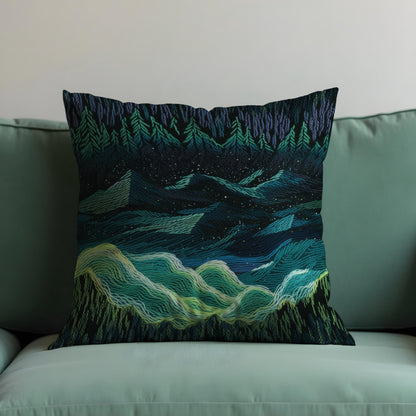 Northern Lights Cushion Cover, Dark Forest Mountain Night Pillow Case