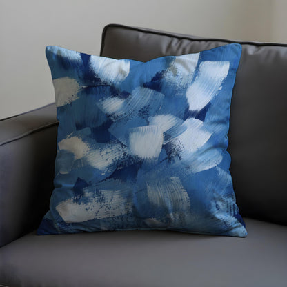 Bold Blue Brushstroke Cushion Cover, Abstract Painterly Throw Pillow Case