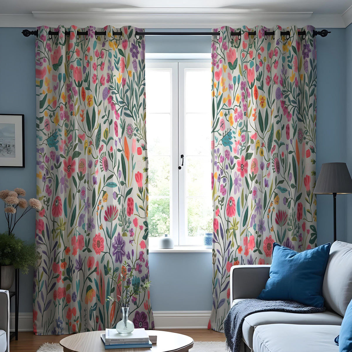 Colorful Wildflower Curtains, Boho Garden Floral Drapes