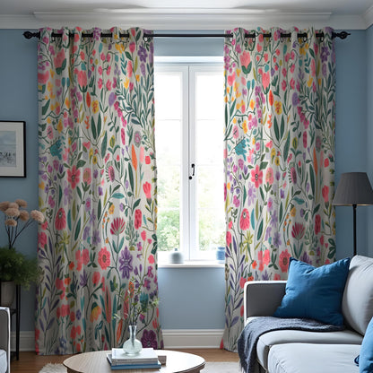 Colorful Wildflower Curtains, Boho Garden Floral Drapes