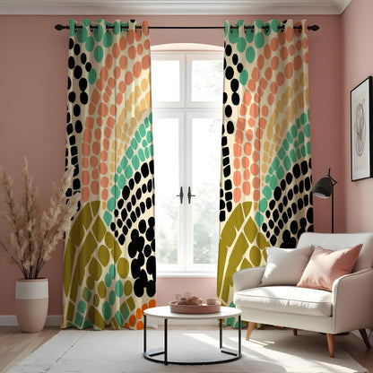 Colorful Retro Dot Curtains, Abstract Geometric Drapes