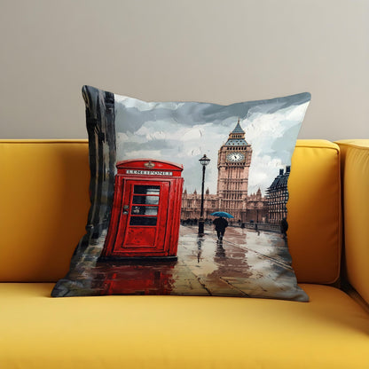 London Street Scene Cushion Cover, Big Ben Throw Pillow Cover