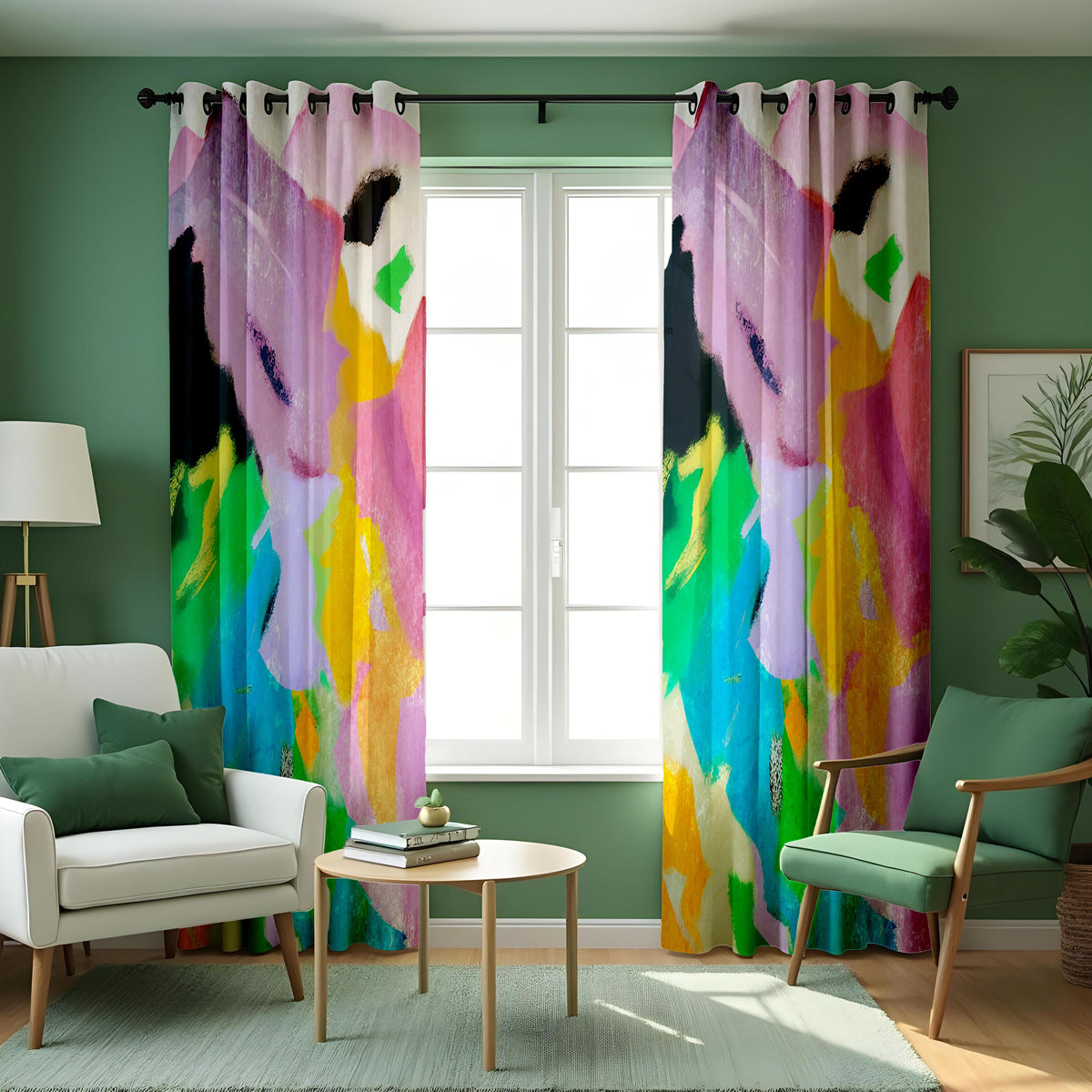 Rainbow Brushstroke Abstract Art Curtains, Painterly Drapes