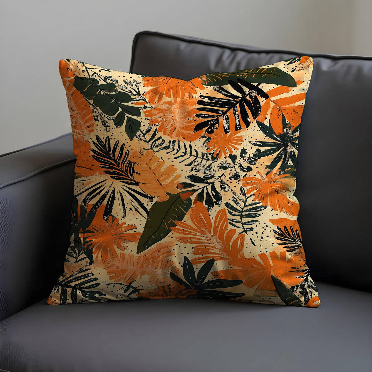 Orange Tropical Cushion Cover, Leaf Throw Pillow Case