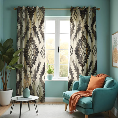 Neutral Aztec Curtains, Boho Tribal Western Window Drapes