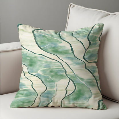 Green Abstract Cushion Cover, Line Pattern Pillow Case