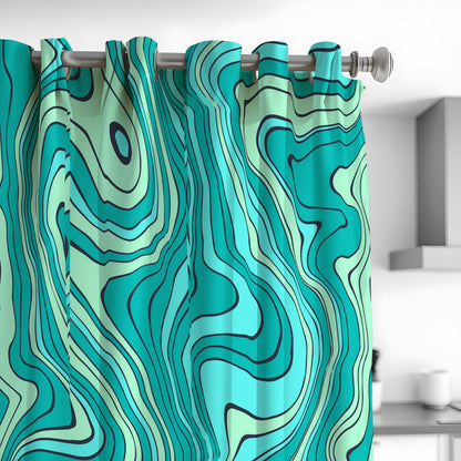 Turquoise Wavy Curtains, Aqua Green Abstract Pattern Drapes
