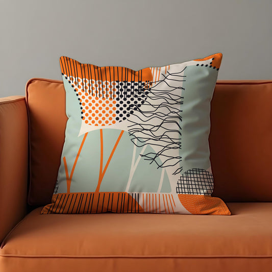 Abstract Modern Cushion Cover, Geometric Lines and Dots Pillow Case