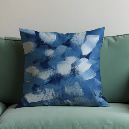 Bold Blue Brushstroke Cushion Cover, Abstract Painterly Throw Pillow Case