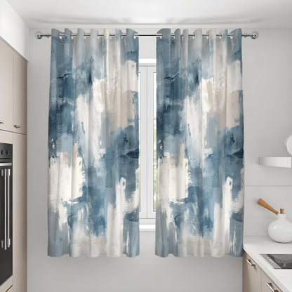 Blue Abstract Brushstroke Curtains, Modern Art Print Drapes