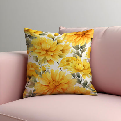Sunny Yellow Floral Cushion Cover, Blooms Pillow Case