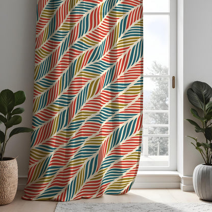 Colorful Retro Stripe Curtains, Multicolor Custom Drapes