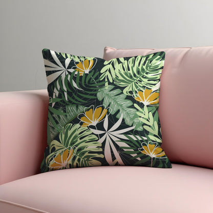 Tropical Floral Cushion Cover, Green Jungle Leaves  Pillow Cover