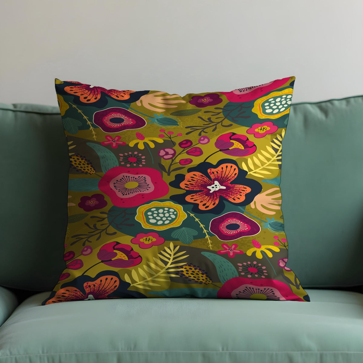 Vibrant Floral Cushion Cover, Boho Throw Pillow Case