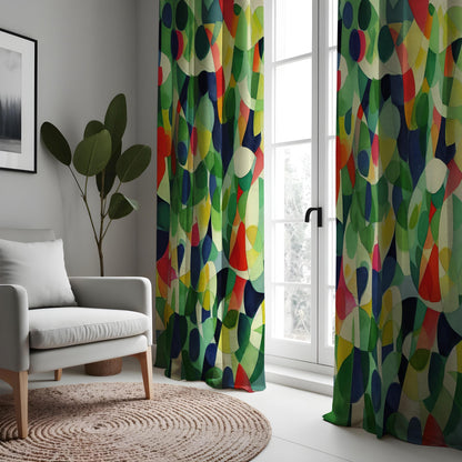 Colorful Geometric Leaf Curtains, Abstract Nature Drapes
