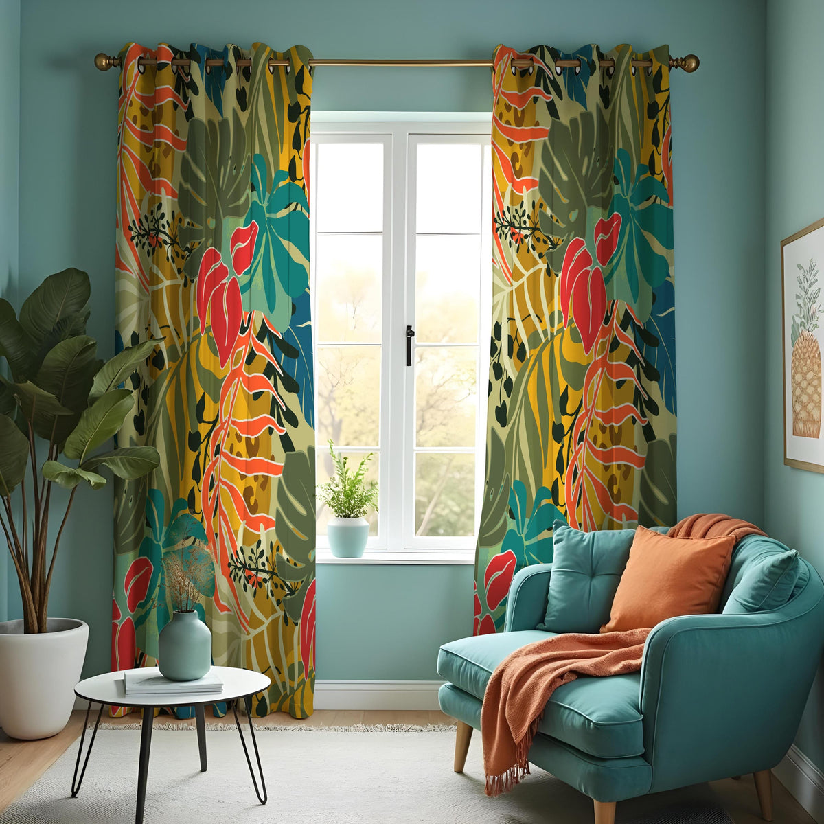 Tropical Anthurium Leaf Curtains, Jungle Botanical Drapes