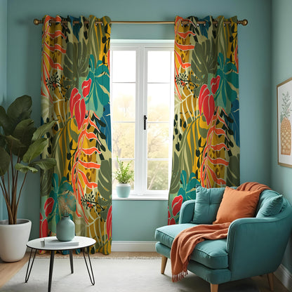 Tropical Anthurium Leaf Curtains, Jungle Botanical Drapes