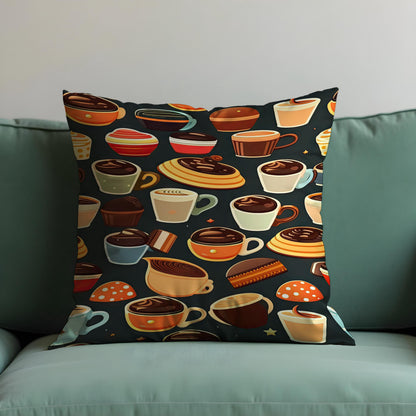 Coffee Lovers Pillow Cover, Mug and Pastry Cushion Case