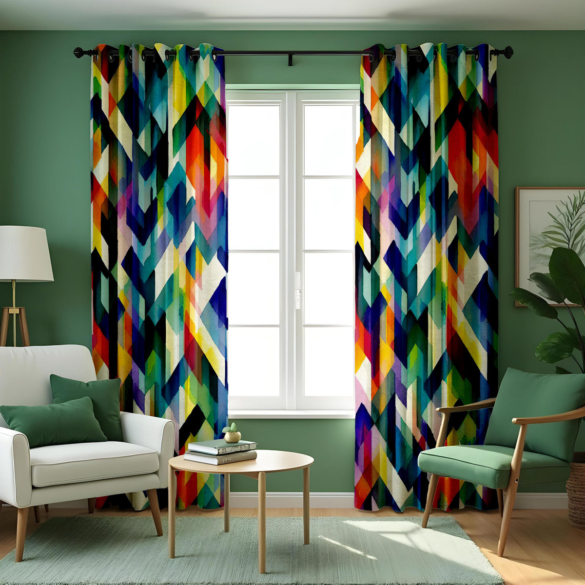 Rainbow Chevron Curtains, Colorful Abstract Geometric Drapes