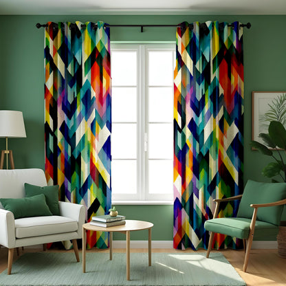 Rainbow Chevron Curtains, Colorful Abstract Geometric Drapes