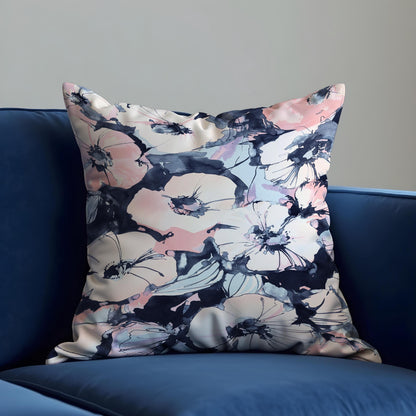 Watercolor Floral Cushion Cover, Blush & Navy Flower Print Pillowcase