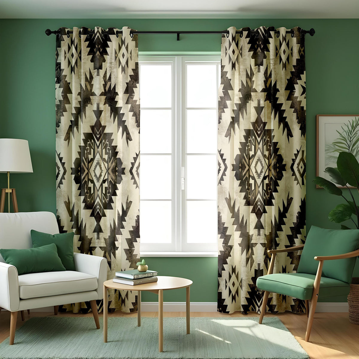 Neutral Aztec Curtains, Boho Tribal Western Window Drapes