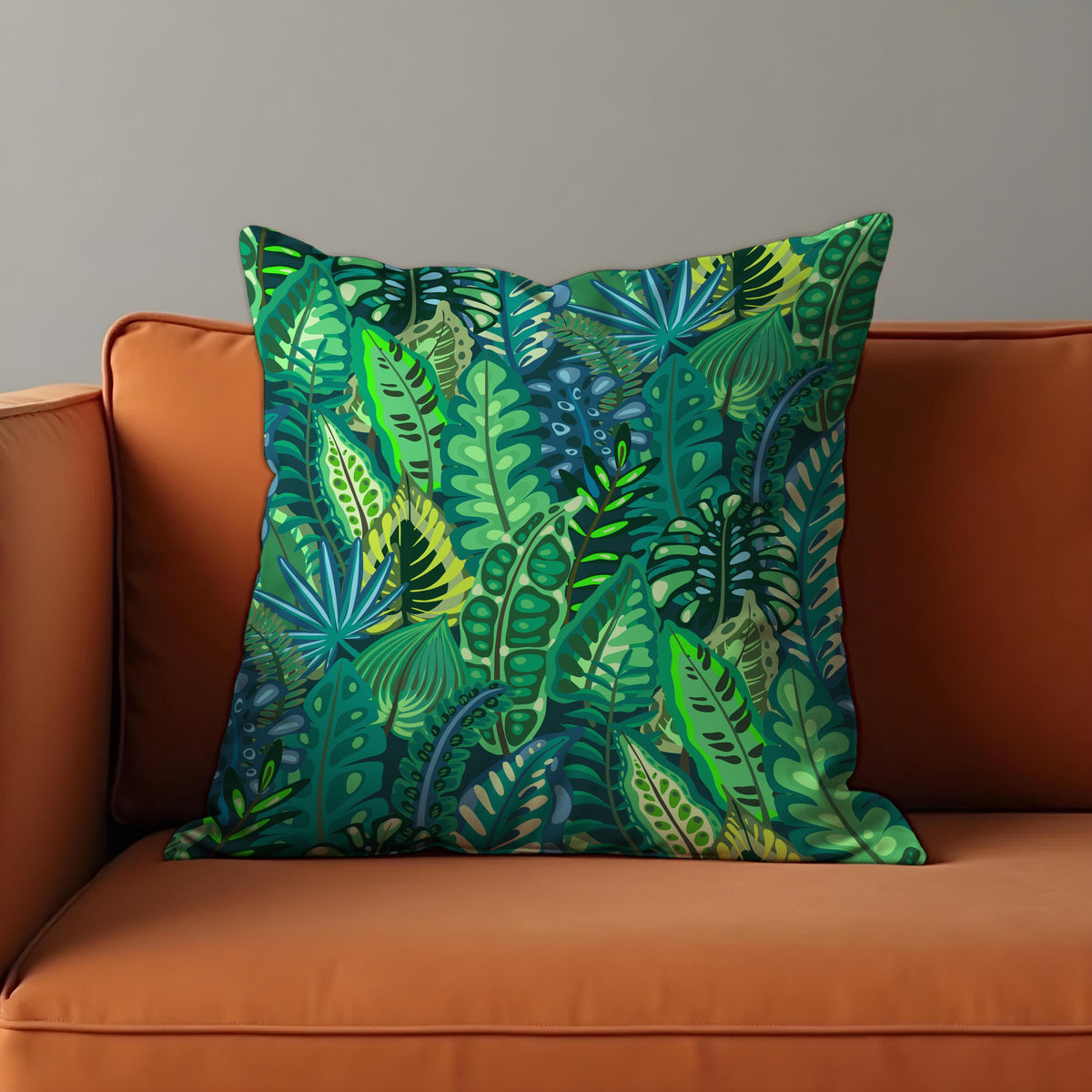 Green Tropical Cushion Cover, Jungle Leaf Pillow Case