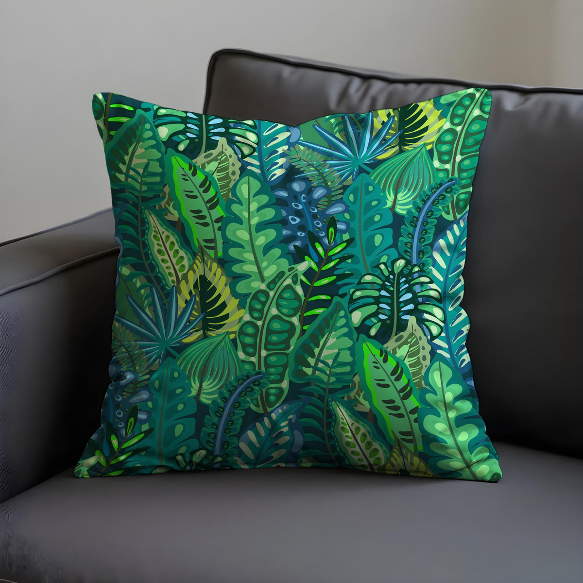 Green Tropical Cushion Cover, Jungle Leaf Pillow Case