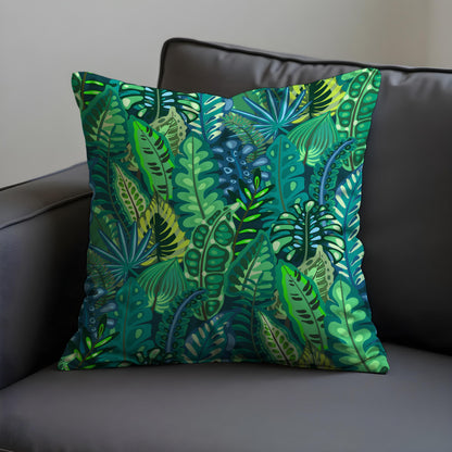 Green Tropical Cushion Cover, Jungle Leaf Pillow Case