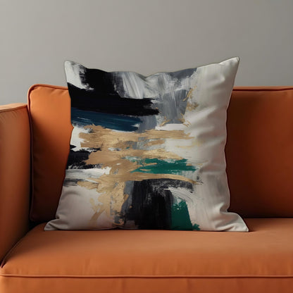 Abstract Brushstroke Cushion Cover, Black & Cream Modern Art Pillow Case
