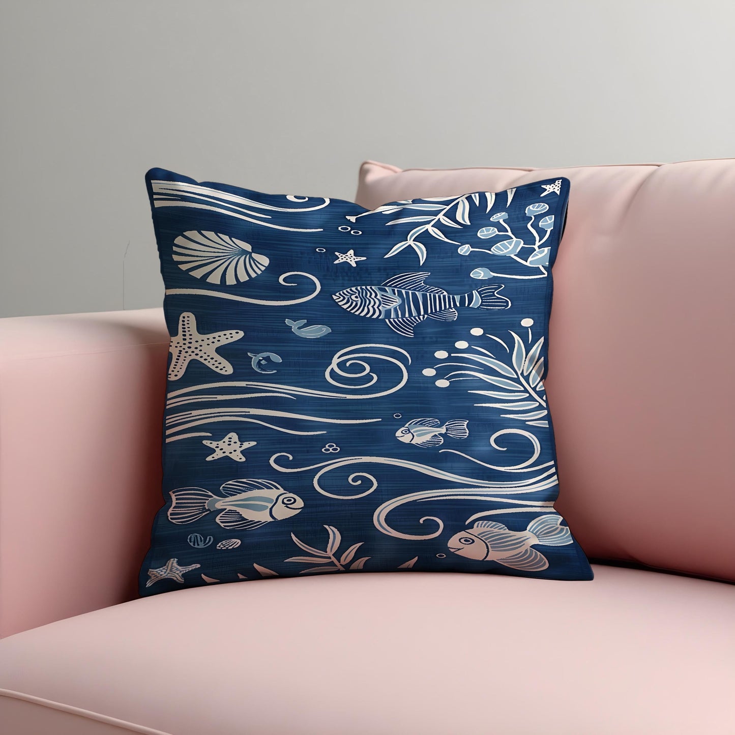 Nautical Ocean Theme Cushion, Blue Sea Life Throw Pillow Cover