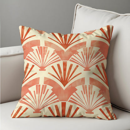 Art Deco Fan Cushion Cover, Terracotta & Cream Traditional Pillow Case