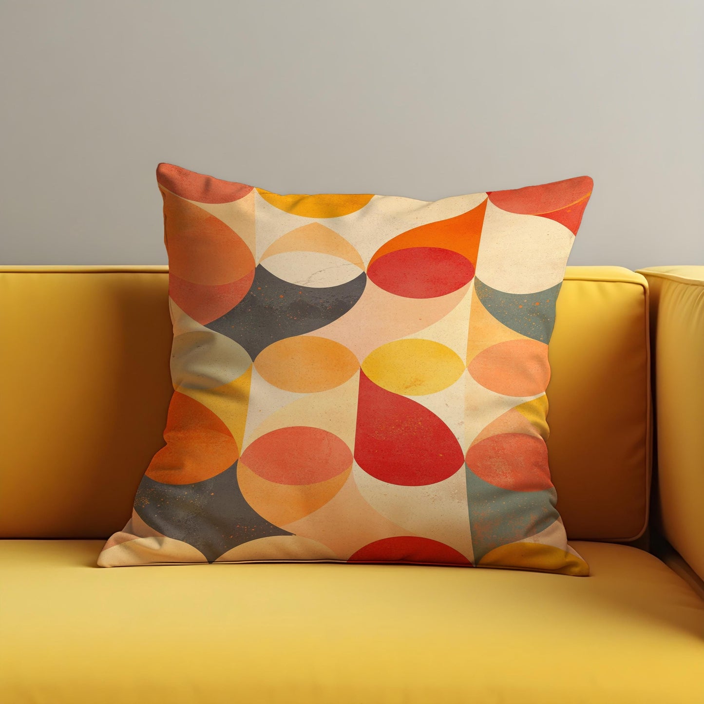 Retro Geometric Cushion Cover, Bold Orange Abstract Pillow Case