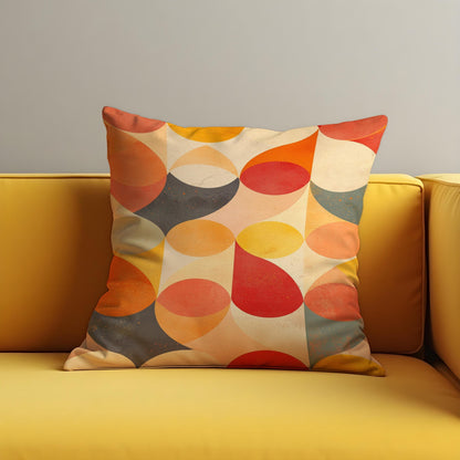 Retro Geometric Cushion Cover, Bold Orange Abstract Pillow Case