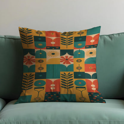 Mid Century Botanical Cushion Cover, Retro Pillow Case