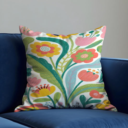 Folk Art Boho Cushion Cover, Colorful Floral Pillow Case