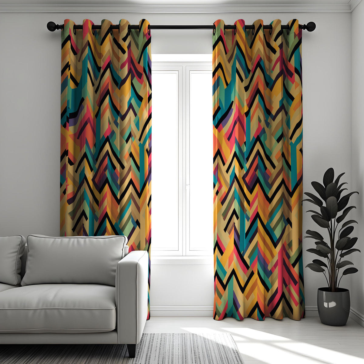 Colorful Chevron Zigzag Curtains, Bold Geometric Drapes