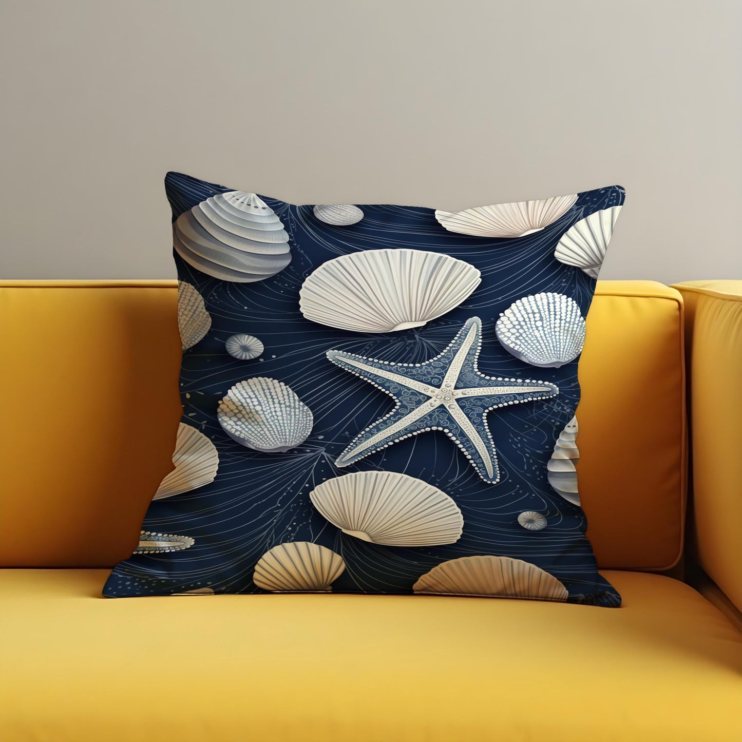 Nautical Seashell Starfish Cushion Cover, Coastal Beach Decor Pillow Case