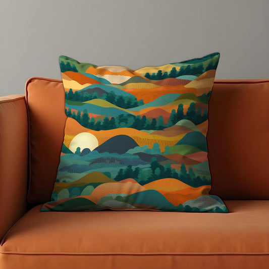 Colorful Mountain Sunset Cushion Cover, Abstract Landscape Pillow Case
