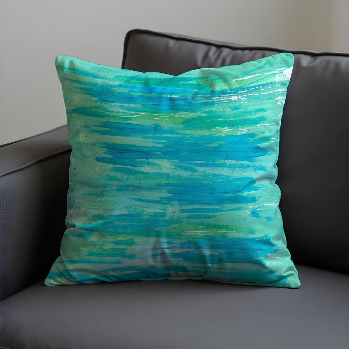 Turquoise Abstract Cushion Cover, Modern Brush Throw Pillow Case