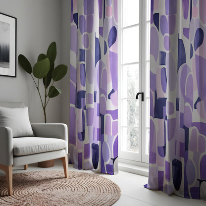 Purple Abstract Geometric Curtains, Modern Art Drapes