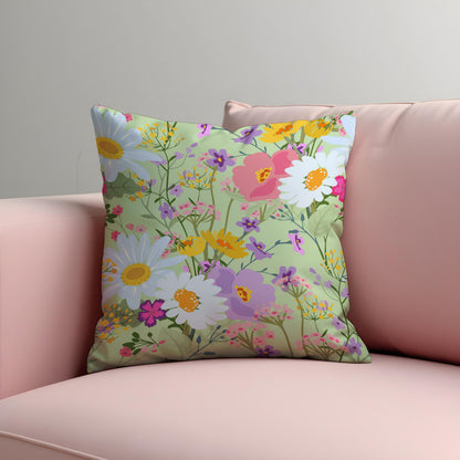 Pastel Floral Cushion Cover, Meadow Flower Pillow Case